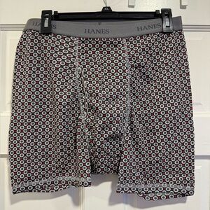 Mens Hanes Large Boxer Briefs Circle Pattern Gray & Red Used in great condition
